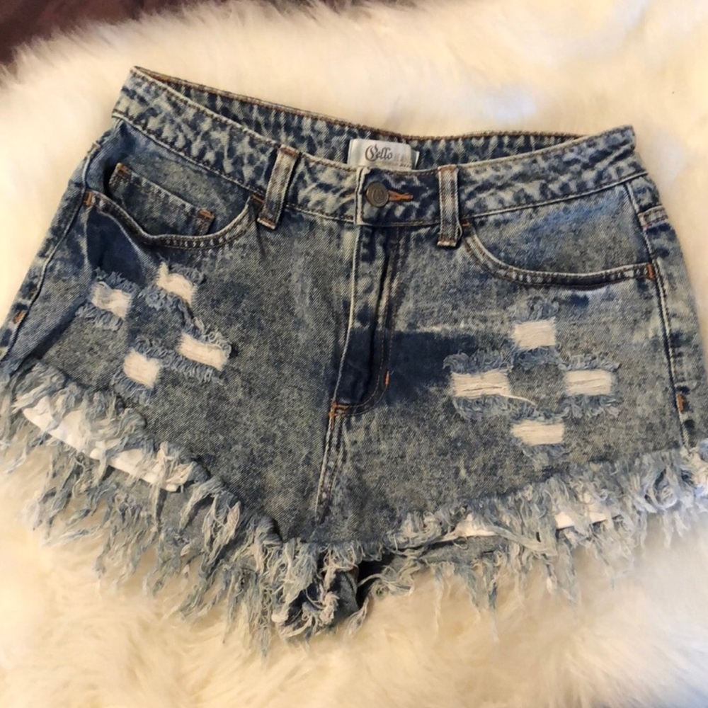 Cello Acid Washed High Rise Distressed Jean Shorts